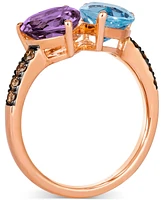 Le Vian Blue Topaz (2 ct. t.w.), Amethyst (1-1/4 ct. t.w.) & Chocolate Diamond (1/5 ct. t.w.) Ring in 14k Rose Gold