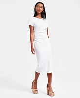 Bar Iii Women's Ruched Short-Sleeve Midi Dress, Exclusively at Macy's