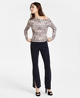 Bar Iii Women's Printed Asymmetric Long-Sleeve Top, Exclusively at Macy's