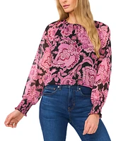 CeCe Women's Long-Sleeve Smocked-Cuff Floral-Print Top