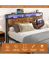 Streamdale Furniture Rustic Brown Full Bed Frame with Led Lights & Storage