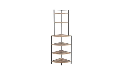 Slickblue 6-Tier Corner Open Shelf Modern Bookcase - Wood Rack Shelving Unit for Home and Office