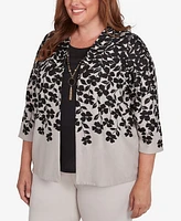 Alfred Dunner Plus Romancing the Stone Cascading Leaves Two One Top with Necklace