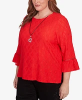 Alfred Dunner Plus Size Wild at Heart Knit Solid Heart Textured Top with Necklace