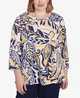 Alfred Dunner Plus Block Island Dramatic Paisley Crew Neck Top