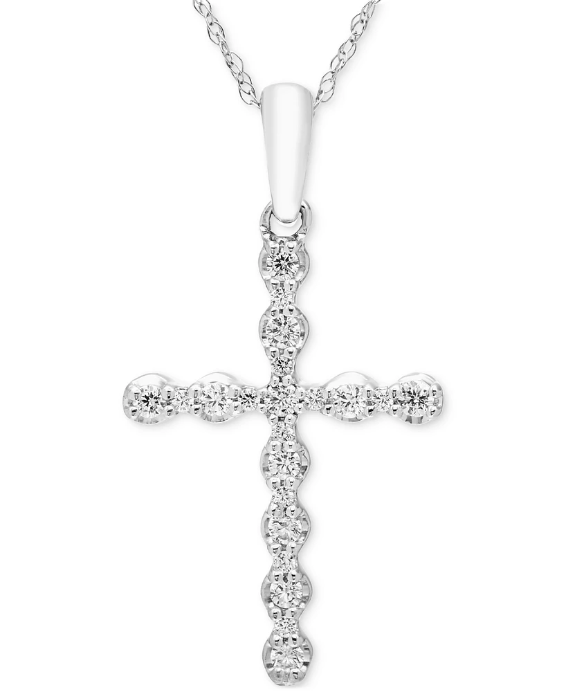 Diamond Cross Pendant 18" Necklace (1/4 ct. t.w.) in 14k White Gold