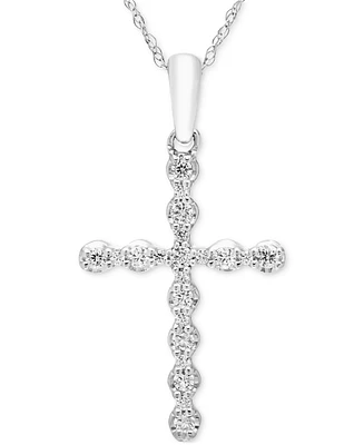 Diamond Cross Pendant 18" Necklace (1/4 ct. t.w.) in 14k White Gold