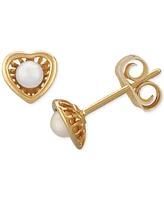 Macy's White Pearl (3mm) Heart Stud Earrings in 14k Yellow Gold