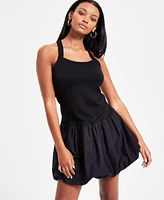 Bar Iii Women's Mixed Media Sleeveless Bubble-Hem Dress, Exclusively at Macy's