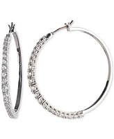 Marchesa Silver-Tone Cubic Zirconia Pave Medium Hoop Earrings, 1.3"