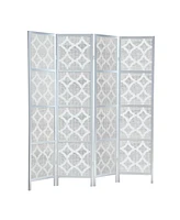 Streamdale Furniture Quarterfoil infused Diamond Design 4-Panel Room Divider, Silver