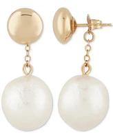 Macy's White Baroque Pearl (12mm) Flat Ball Drop Earrings in 14k Yellow Gold