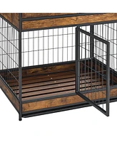 Streamdale Furniture Furniture Dog Cage Crate with Double Doors, Rustic Brown,31.5"WX22.64"DX30.59"H