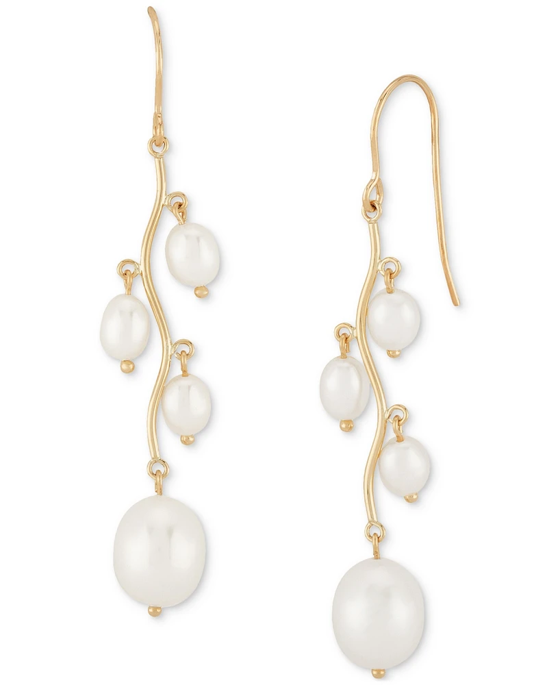 Macy's Freshwater Pearl (6x4mm & 10x8mm) Drop Earrings in 14k Yellow Gold