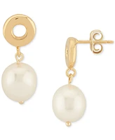 Macy's White Pearl (10mm) Flat Open Circle Drop Earrings in 14k Yellow Gold