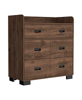 Streamdale Furniture Alyn Dresser, Four Legs, Four Drawers, One Double Drawer, Superior Top - Dark Brown