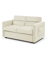 Loveseats Sofa Bed With Pull-Out Bed, Adjustable Back And Two Arm Pocket, Beige (54.5"X33" X 31.5")