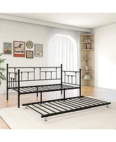 Streamdale Furniture Metal Daybed Frame Twin Size Platform With Trundle, No Box Spring Needed