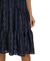 Calvin Klein Women's Checkered Shimmering Tiered A-Line Midi Dress