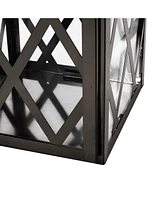 Streamdale Furniture Modern Stainless Steel and Tempered Glass Lantern with X-Frame Design