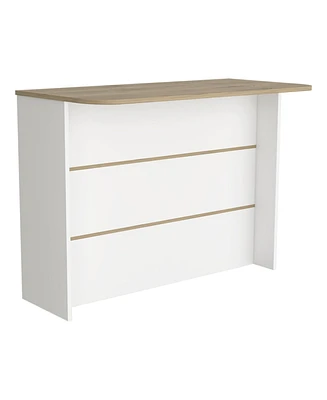 Depot E-Shop Britton kitchen Island with Two-Tier Storage Shelf and Ample Workstation, White / Light Pine