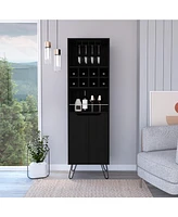 Zamna H Bar Double Door Cabinet, Eight Built-in Wine Rack, Four Legs, Four Shelves, Black