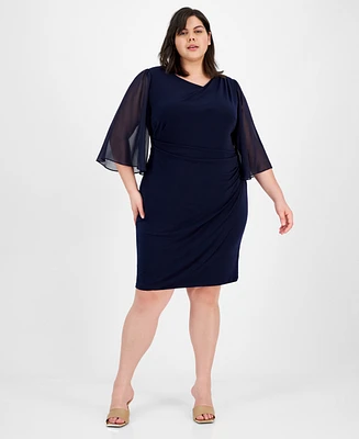 Connected Plus Chiffon Cape-Sleeve Sheath Dress