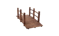 Slickblue Arch Bridge Small Wooden Landscape Bridge for Courtyard with Anticorrosive Carbonized Wood Finish