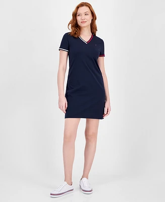 Tommy Hilfiger Women's V-Neck Short-Sleeve Logo T-Shirt Dress