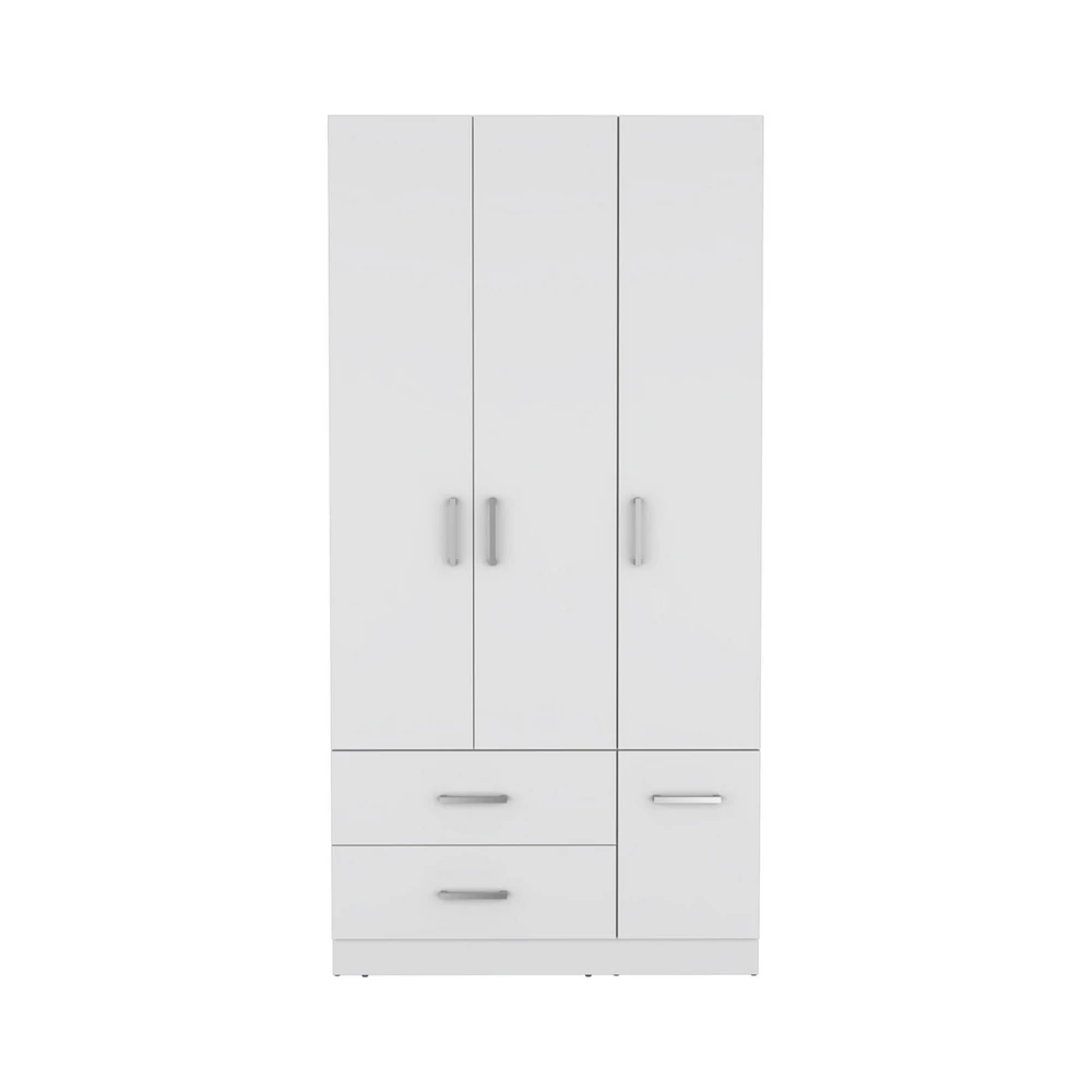 Sebree Armoire Wardrove 71", 4 Doors, Hanging Rod, 3 Cabinets, 6 Shelves, White