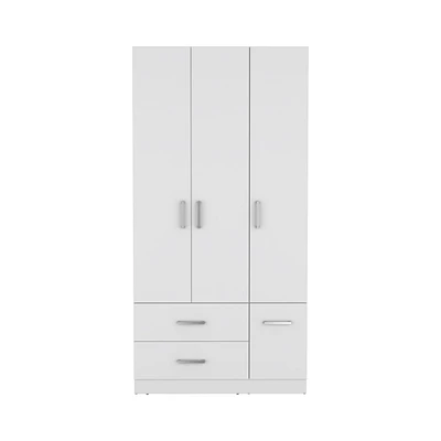 Sebree Armoire Wardrove 71", 4 Doors, Hanging Rod, 3 Cabinets, 6 Shelves, White