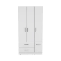 Sebree Armoire Wardrove 71", 4 Doors, Hanging Rod, 3 Cabinets, 6 Shelves, White