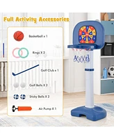 Gouun 4-In-1 Adjustable Kids Basketball Hoop with Ring Toss Sticky Ball