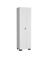 Depot E-Shop Attica Broom Cabinet Double-Door Design with Inner Shelves and Side Hangers, White