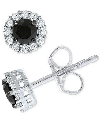 Black & White Diamond Halo Stud Earrings (1/2 ct. t.w.) in 10k White Gold