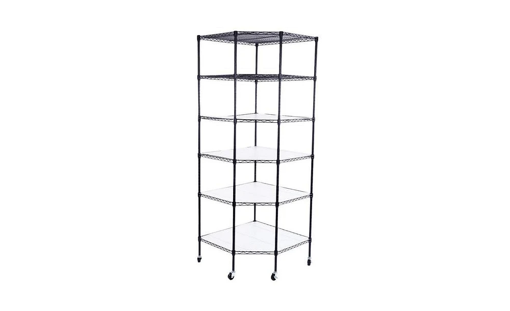 Slickblue 6-Layer Plastic-Coated Polygonal Corner Shelf with 2" Pp Wheels for Space-Saving Storage