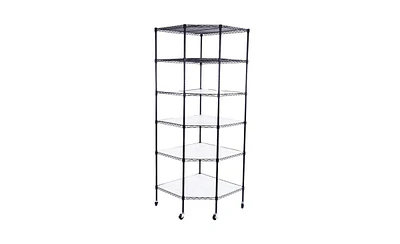 Slickblue 6-Layer Plastic-Coated Polygonal Corner Shelf with 2" Pp Wheels for Space-Saving Storage