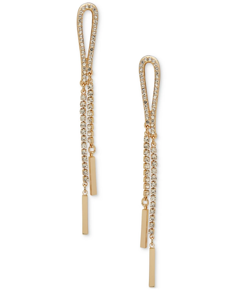 Dkny Gold-Tone Crystal Pave & Polished Bar Loop Long Linear Drop Earrings