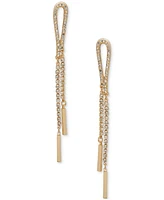 Dkny Gold-Tone Crystal Pave & Polished Bar Loop Long Linear Drop Earrings