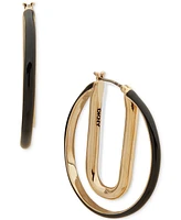 Dkny Gold-Tone Jet Black Enamel & Polished Split Double Hoop Earrings, 1.25"