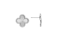 Rivka Friedman Rhodium Satin Finish Cubic Zirconia Clover Stud Earrings