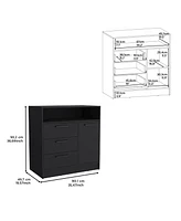 Depot E-Shop Lizton Dresser with Spacious 3-Drawer and Single-Door Storage Cabinet, Black