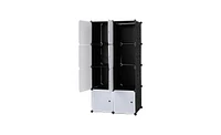 Slickblue 8 Cube Organizer Stackable Plastic Cube Storage Shelves Design Multifunctional Modular Closet Cabinet with Hanging Rod White Doors and Black