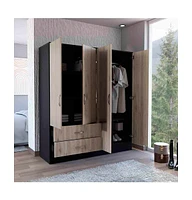 Depot E-Shop Gangi 160 Armoire, Double Door Cabinet , Two Mirrors, Metal Hardware, Two Drawers, Rod, Six Shelves, Black / Light Gray