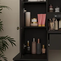 Homsee Grey Wood Silding Led Mirror Makeup Vanity Sets Dresser Table Sets With Storage Shelves, 4-Drawers and Stool