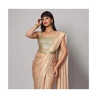 One Minute Saree Petite Meera Peach & Gold Shimmer Georgette Ready to Wear Sari with Belt