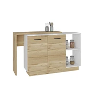 Depot E-Shop Creta Kitchen Island, Double Door Cabinets, Two External Shelves, Three Shelves, White / Light Oak