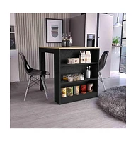 Milos Kitchen Island Table, Two Legs, Three Side Shelves, White / Pine