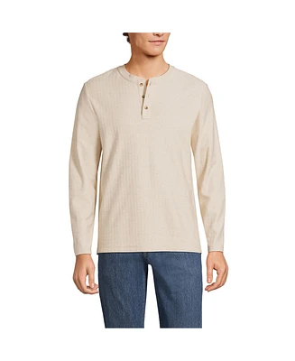 Lands' End Men's Long Sleeve Textured Herringbone Henley