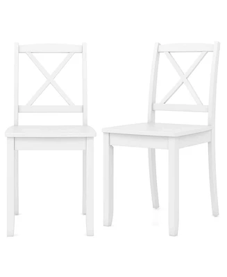 Dining Chair Set of 2 Kitchen Side Chairs with Rubber Wood Legs & Cross Back